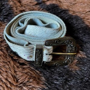 Free People Calf Hair metallic rainbow splatter belt w/ western buckle